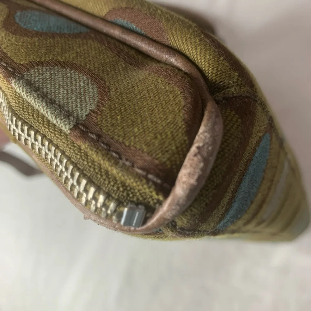 Angela Adams Retired Green Teal Canvas Shoulder Tote Satchel Geometric Bag HTF